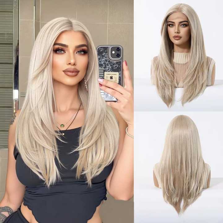 Lace Wigs Center Parted Fashion Black Brown Long Straight Hair Beanie Transparent