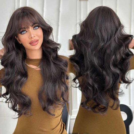 Brown Lace Front Wig – Long Wavy Synthetic Hair, Natural Look